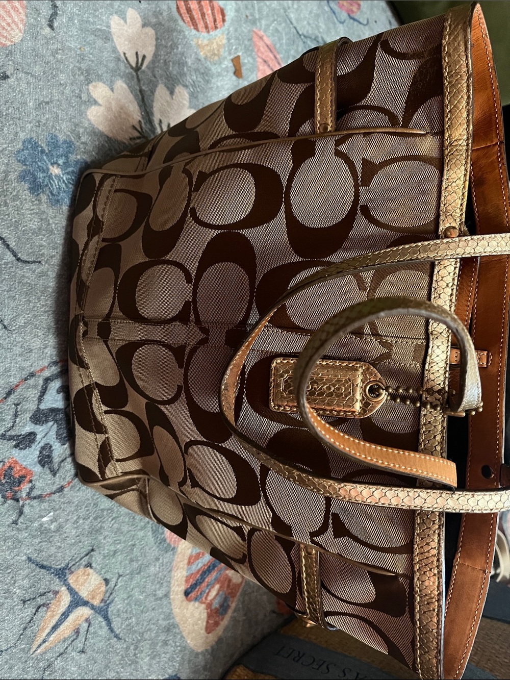 Coach Brown Signature Tote with Brass Accents